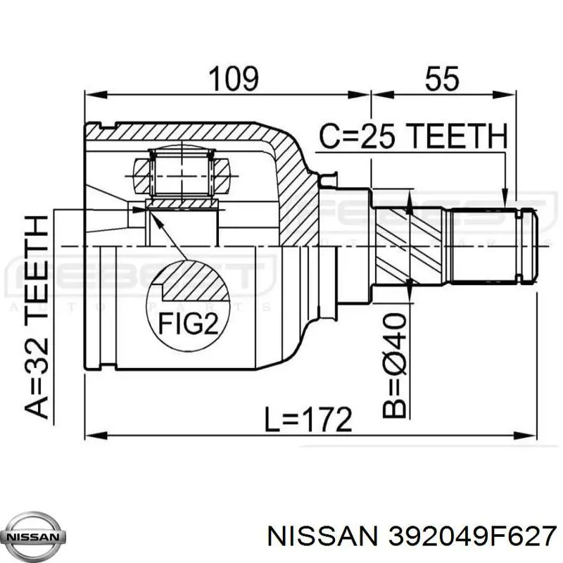 ШРУС внутрішній, передній 392049F627 Nissan/Infiniti