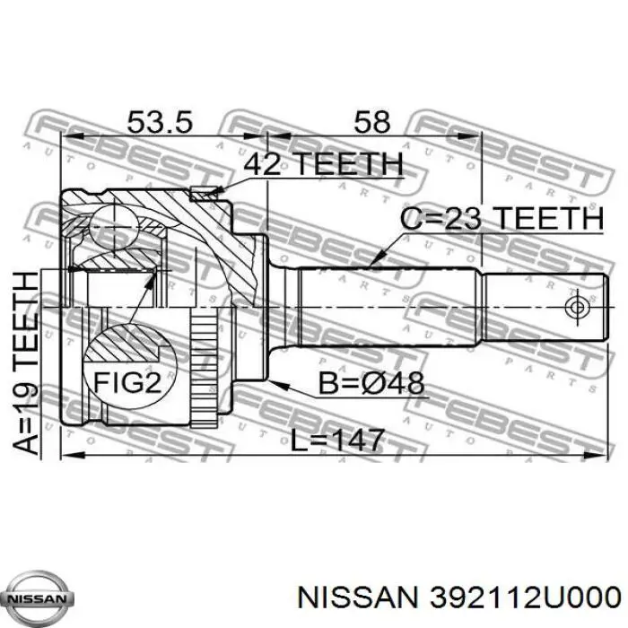 392112U000 Nissan шрус зовнішній передній