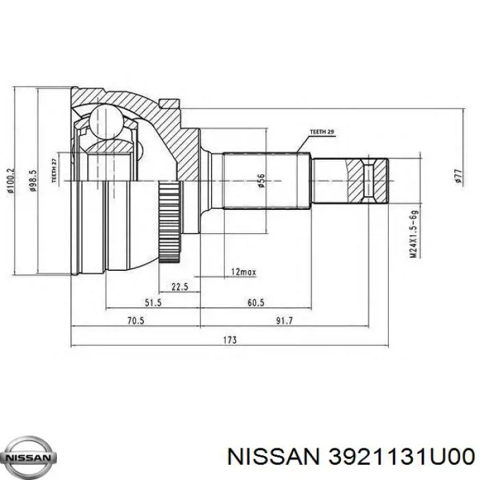 ШРУС зовнішній передній 3921131U00 Nissan