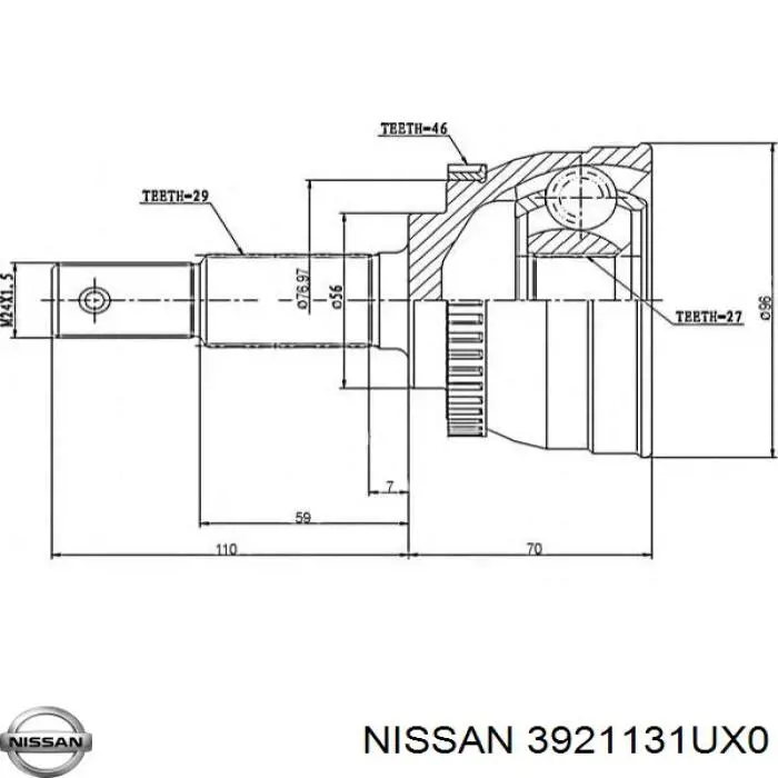 ШРУС зовнішній передній 3921131UX0 Nissan