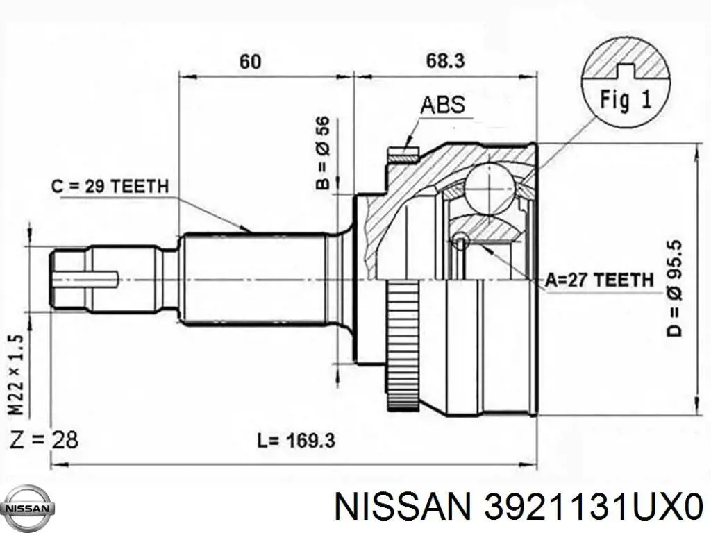 Купити 3921131UX0 Nissan/Infiniti Шарнір приводу зовнішній