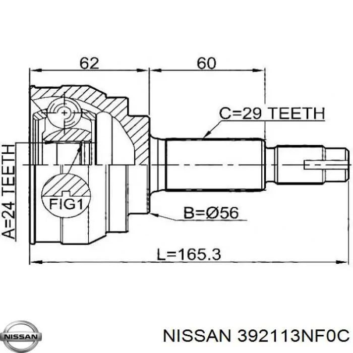 ШРУС зовнішній передній 392113NF0C Nissan