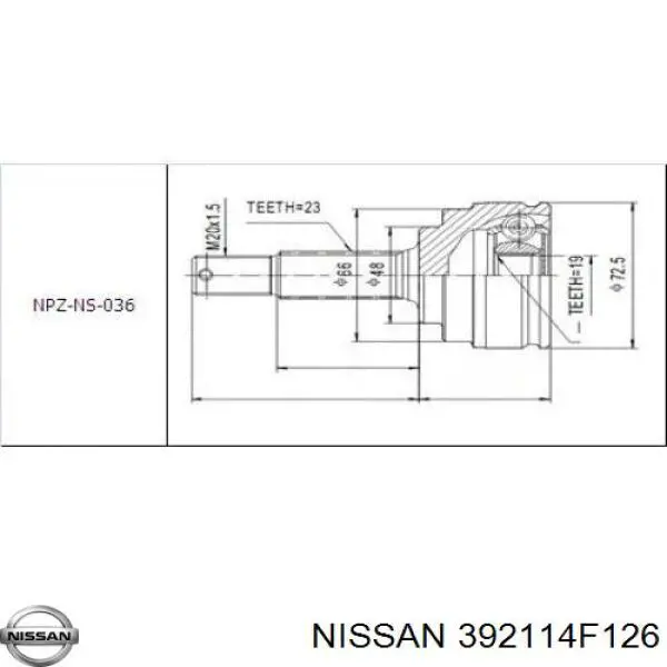 ШРУС зовнішній передній 392114F126 Nissan