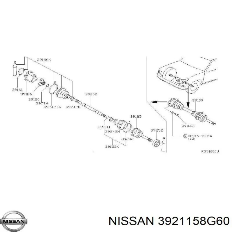 ШРУС зовнішній передній 3921158G60 Nissan