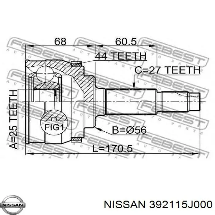 ШРУС зовнішній передній 392115J000 Nissan