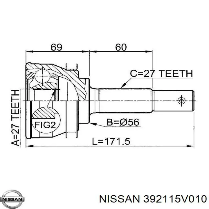ШРУС зовнішній передній 392115V010 Nissan/Infiniti