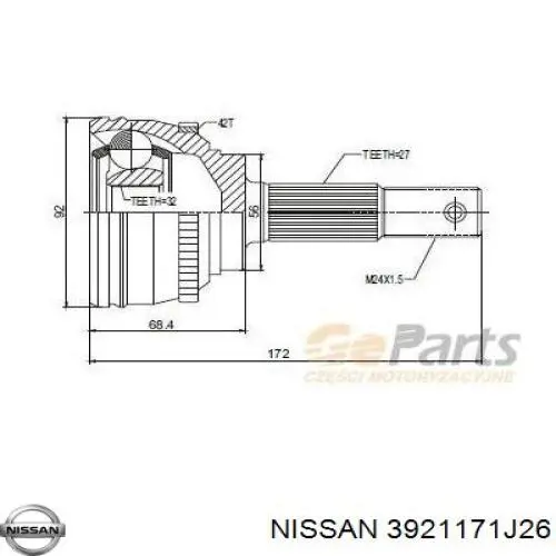 Купити 3921171J26 Nissan/Infiniti Шарнір приводу зовнішній