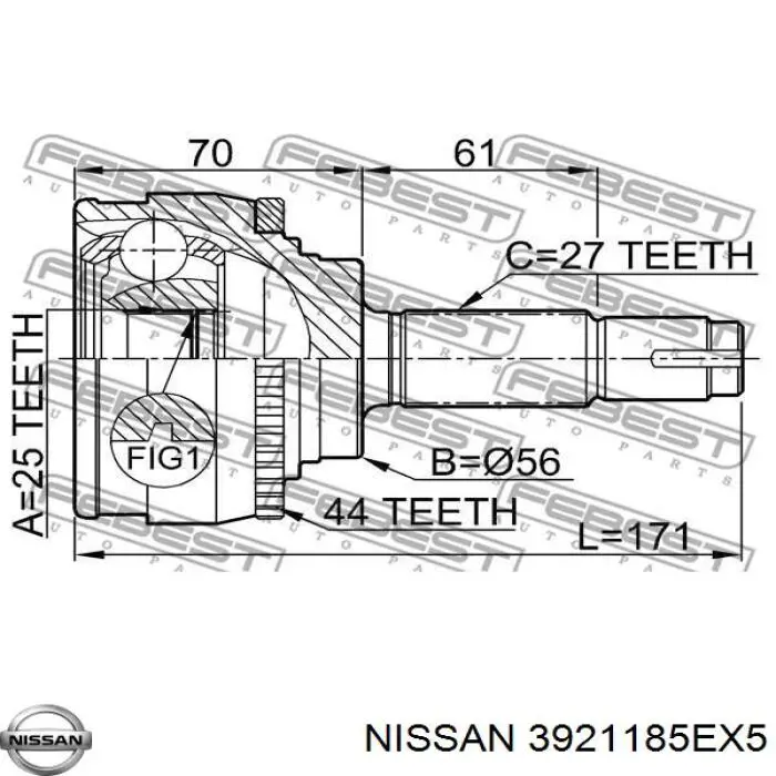 ШРУС зовнішній передній 3921185EX5 Nissan