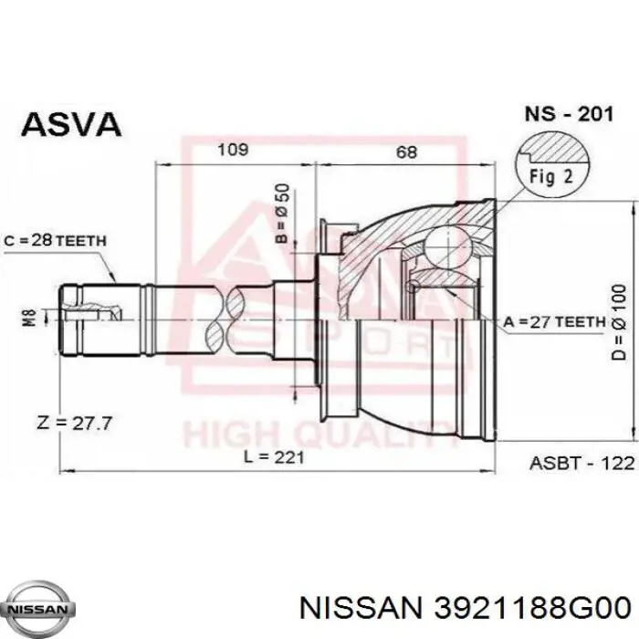 Купити 3921188G00 Nissan/Infiniti Шарнір приводу зовнішній
