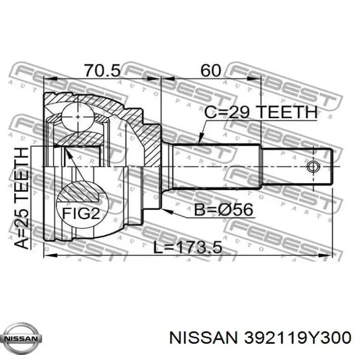 392119Y300 Nissan шрус зовнішній передній