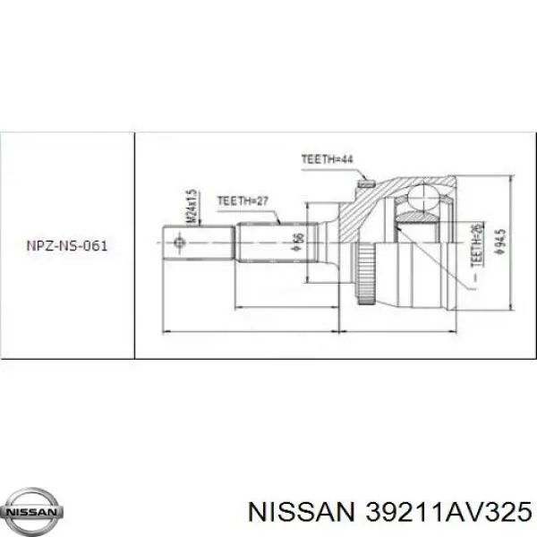 Купити 39211AV325 Nissan/Infiniti Шарнір приводу зовнішній
