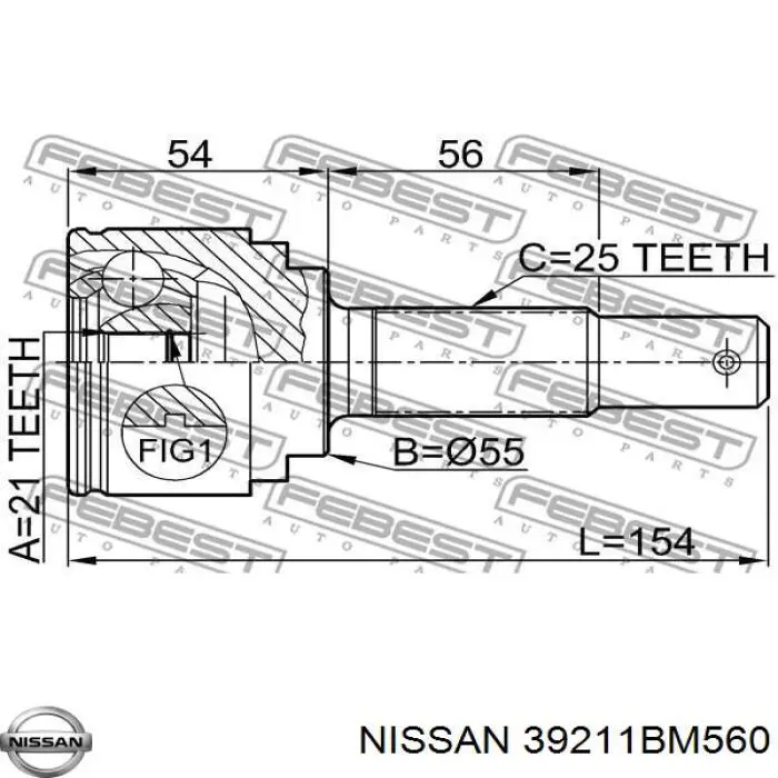 39211BM560 Nissan шрус зовнішній передній