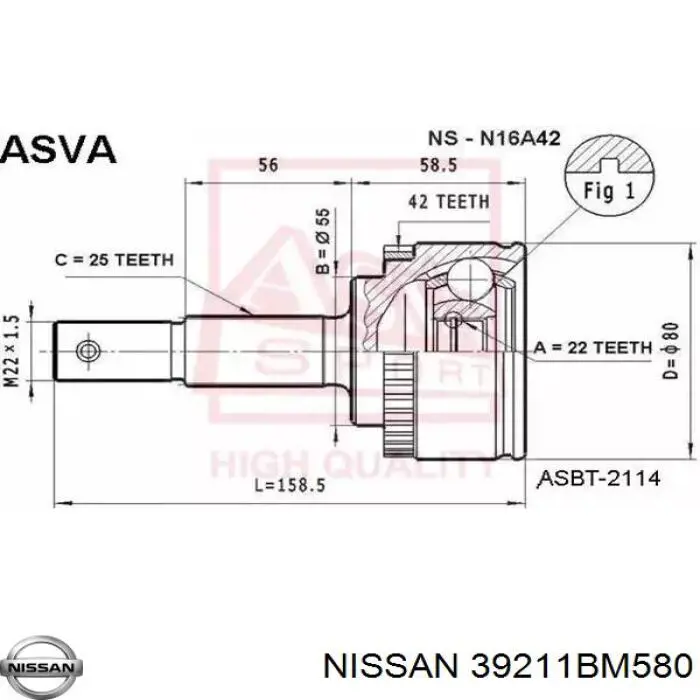 ШРУС зовнішній передній 39211BM528 Nissan/Infiniti
