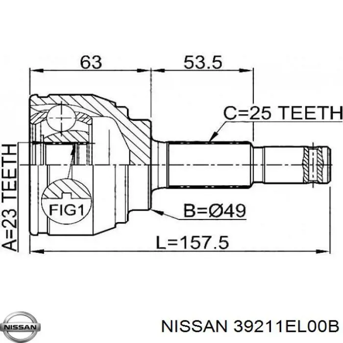 ШРУС зовнішній передній, правий Nissan/Infiniti 39211EL00B ціна, від 28.07 USD