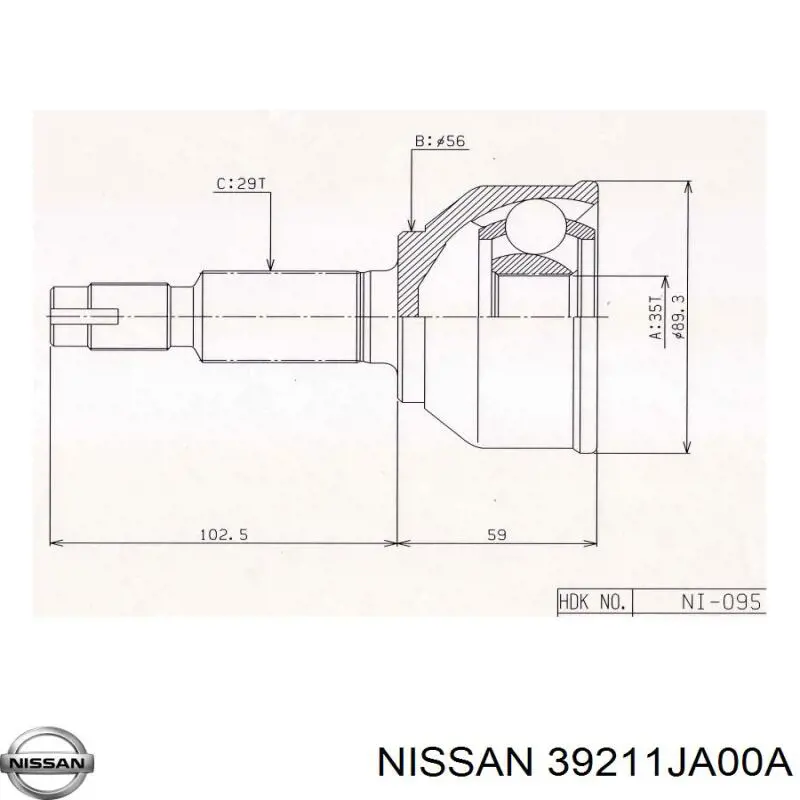 39211JA00A Nissan шрус зовнішній передній