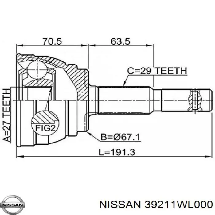 Купити 39211WL000 Nissan/Infiniti Шарнір різних кутових швидкостей задній