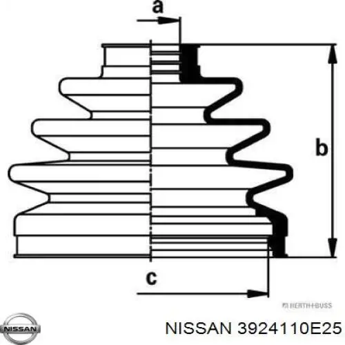 Пильник ШРУСа зовнішній, передній піввісі 3924110E25 Nissan