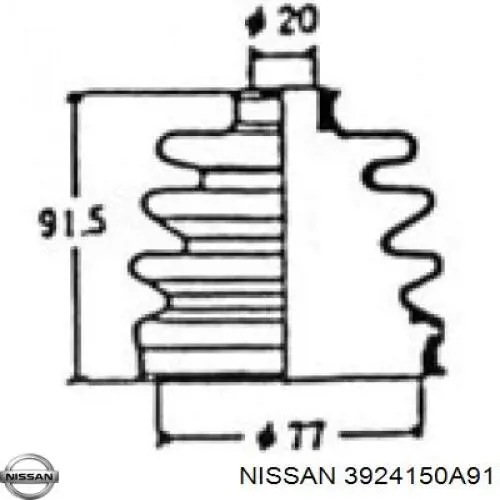 Пильник шарніра кутових швидкостей зовнішній передній Nissan/Infiniti 3924150A91 ціна, від 6.25 USD