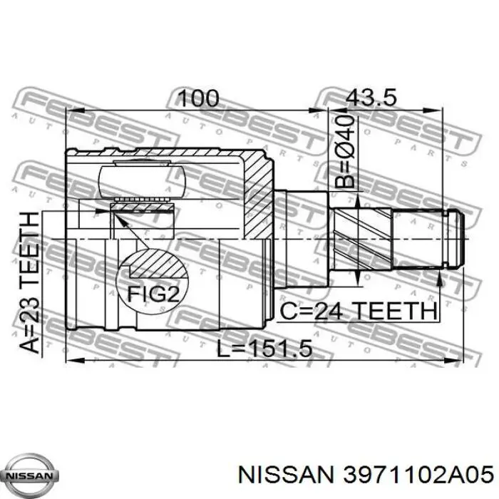 ШРУС внутрішній, передній 3971102A05 Nissan