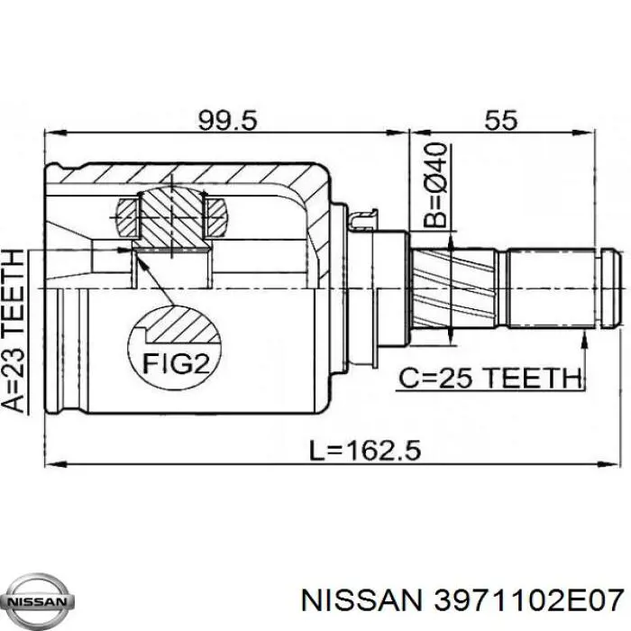 3971102E07 Nissan шрус внутрішній, передній