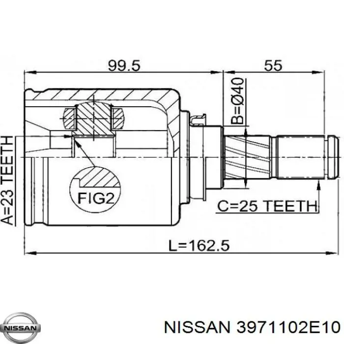 3971102E10 Nissan шрус внутрішній, передній