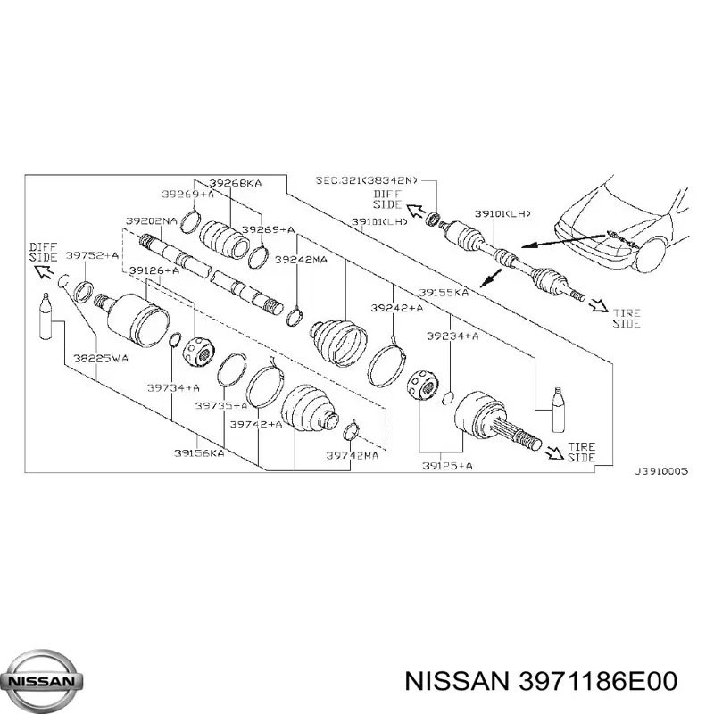 ШРУС внутрішній, передній, лівий 3971186E00 Nissan