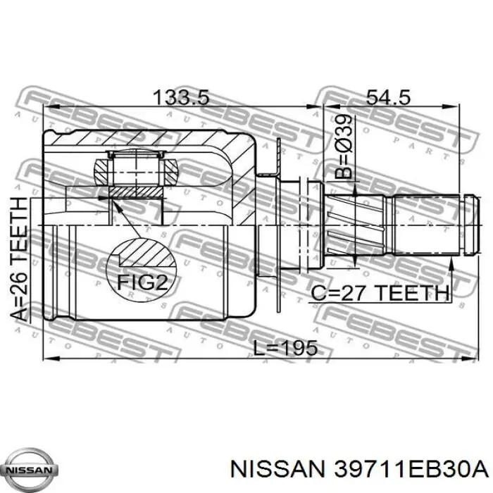 39711EB30A Nissan шрус внутрішній, передній