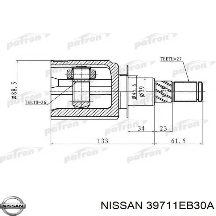 39711EB30A Nissan/Infiniti ШРКШ внутрішній, передній