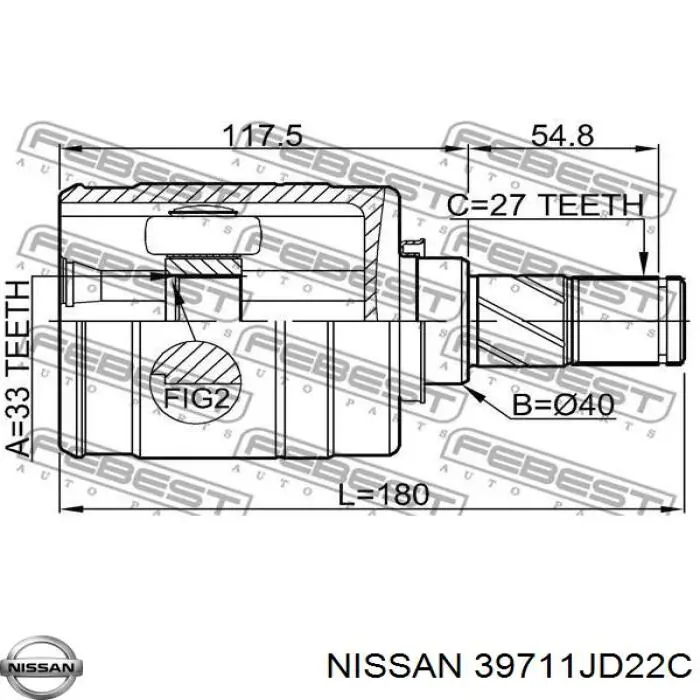 Шарнір кутових швидкостей передній лівий Nissan/Infiniti 39711JD22C ціна, від 62.54 USD