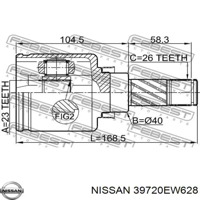 ШРУС внутрішній, передній, лівий Nissan Tiida 