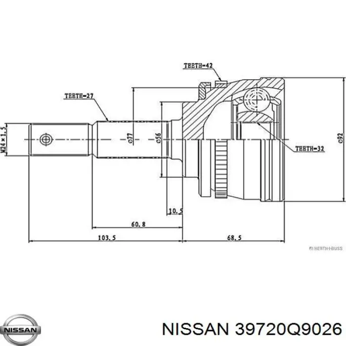 ШРУС зовнішній передній 39720Q9026 Nissan