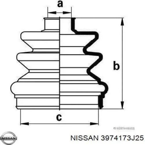 Пильник ШРУСа внутрішній, правий Nissan/Infiniti 3974173J25 ціна, від 6.34 USD