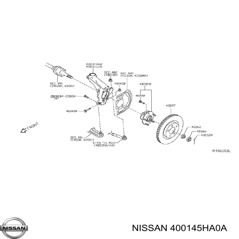 400145HA0A Nissan/Infiniti Цапфа - поворотний кулак передній, правий