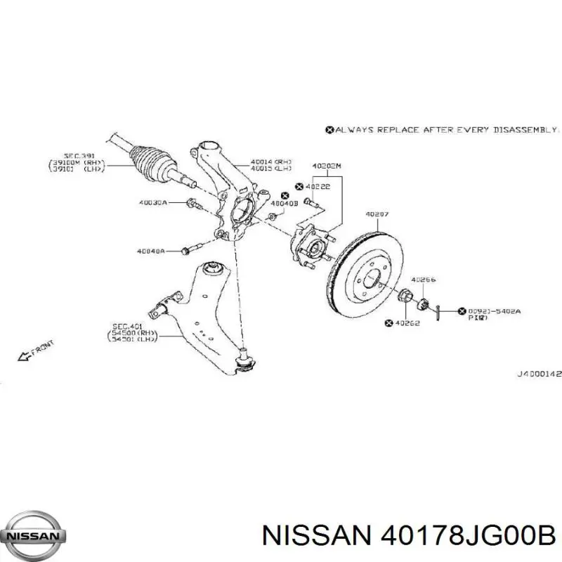 Болт кріплення передньої кульової опори до цапфи Renault (RVI) 40178JG00B ціна, від 3.47 USD