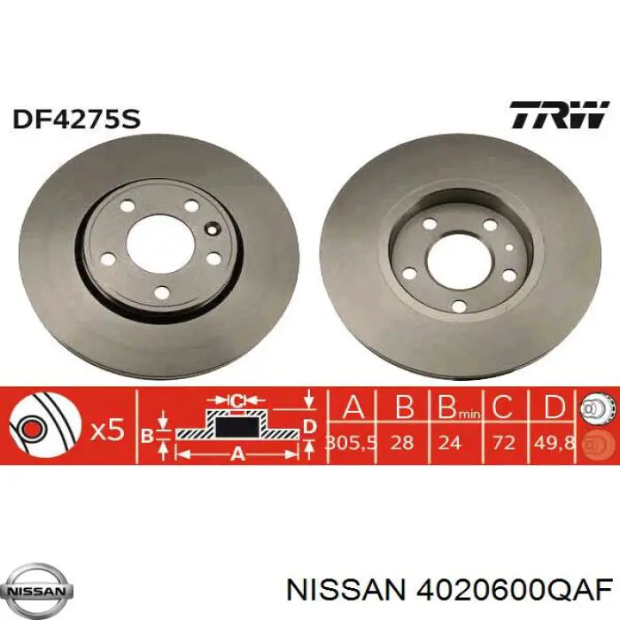 Диск переднього гальма Nissan/Infiniti 4020600QAF ціна, від 53.67 USD