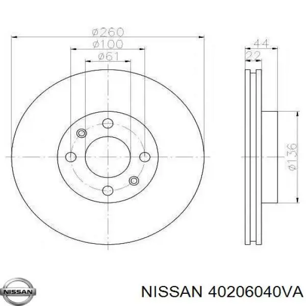 40206040VA Nissan диск гальмівний передній