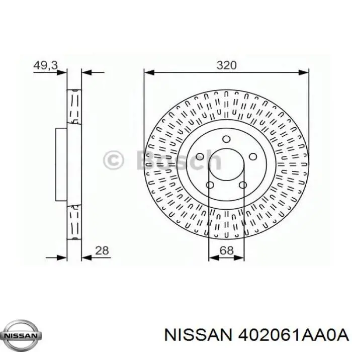 Диск переднього гальма Nissan/Infiniti 402061AA0A ціна, від 60.21 USD
