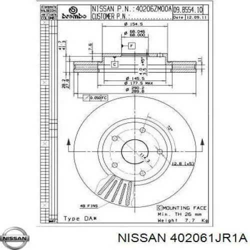 40206AR000 Nissan/Infiniti Гальмо дискове переднє