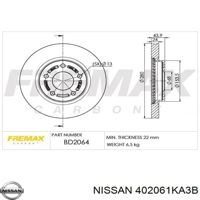 Гальмівні диски передні 402061KA3B Nissan/Infiniti