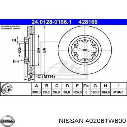402061W600 Nissan диск гальмівний передній