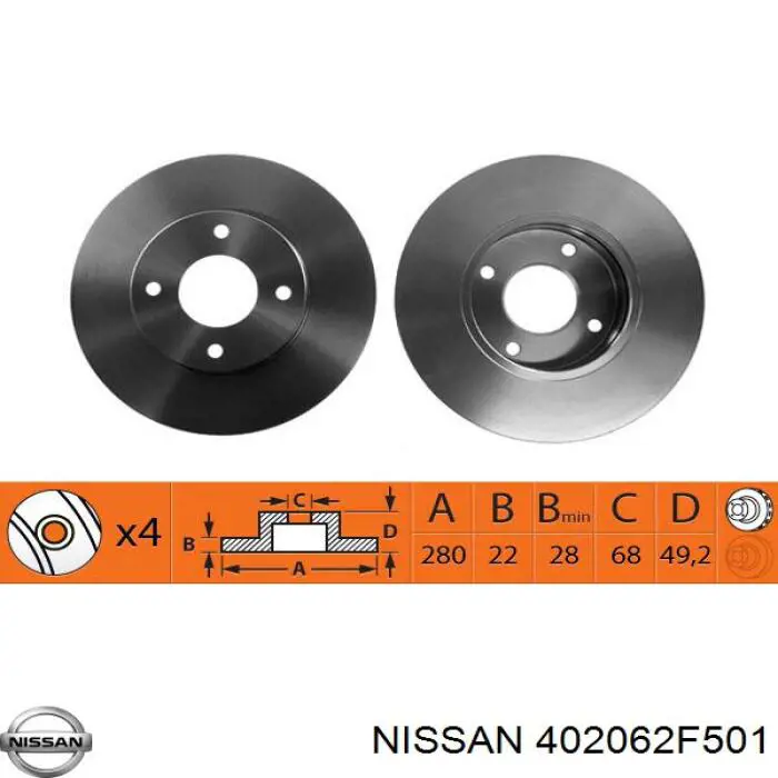 Диск переднього гальма Nissan/Infiniti 402062F501 ціна, від 39.04 USD