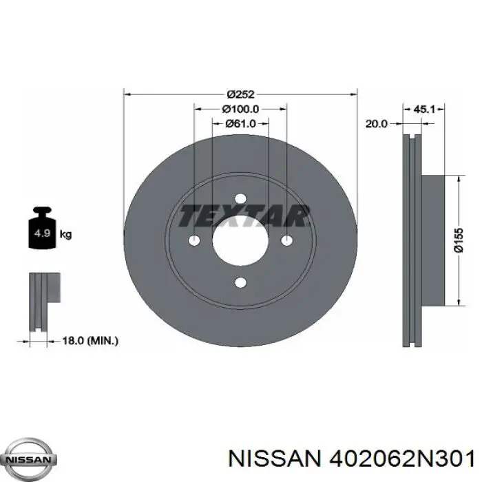 402062N301 Nissan диск гальмівний передній