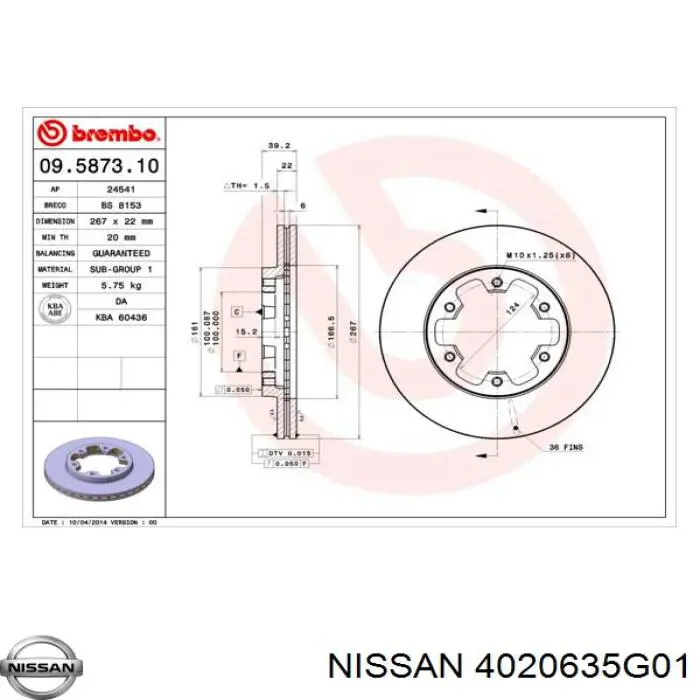 Гальмівні диски передні 4020635G01 Nissan/Infiniti