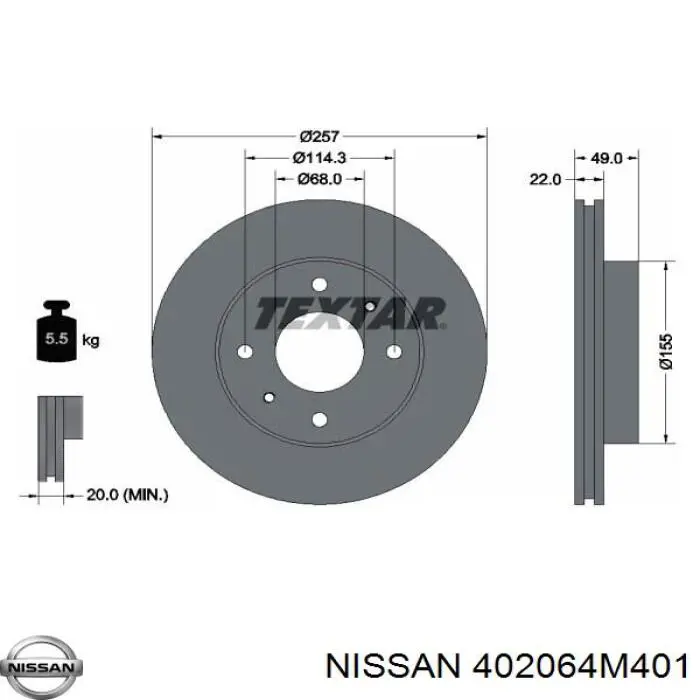 Диск гальмівний передній 402064M401 Nissan