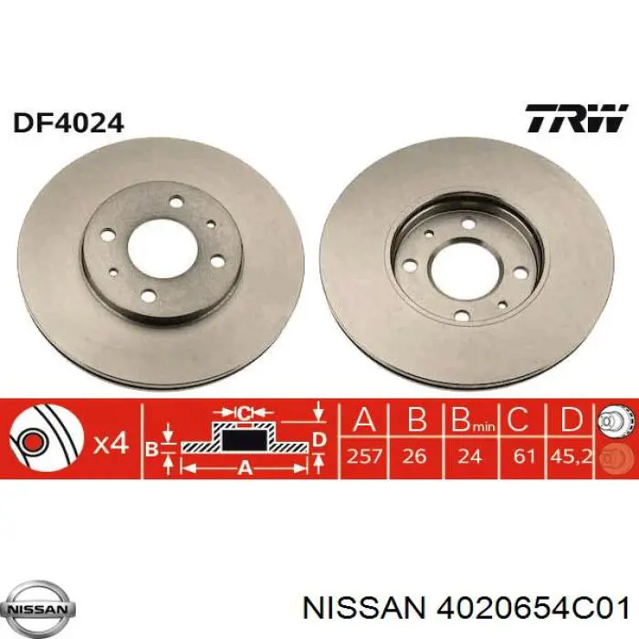 4020654C01 Nissan диск гальмівний передній