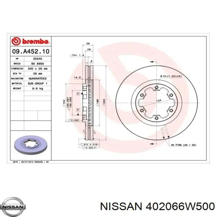 Диск переднього гальма Nissan/Infiniti 402066W500 ціна, від 43.74 USD