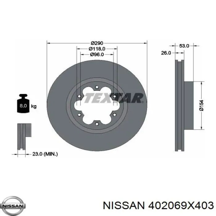 Диск переднього гальма Nissan/Infiniti 402069X403 ціна, від 53.69 USD