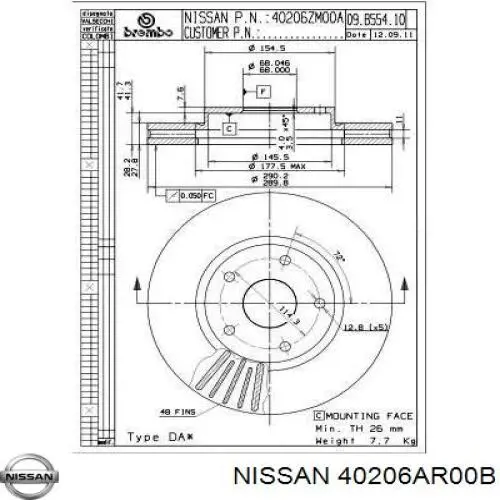 Гальмівні диски передні 40206AR00B Nissan/Infiniti