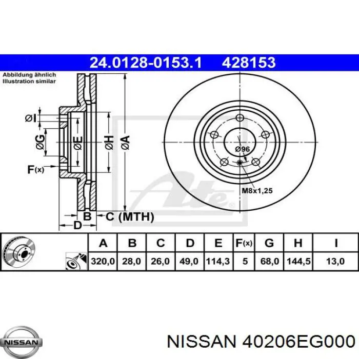 Диск переднього гальма Nissan/Infiniti 40206EG000 ціна, від 59.91 USD