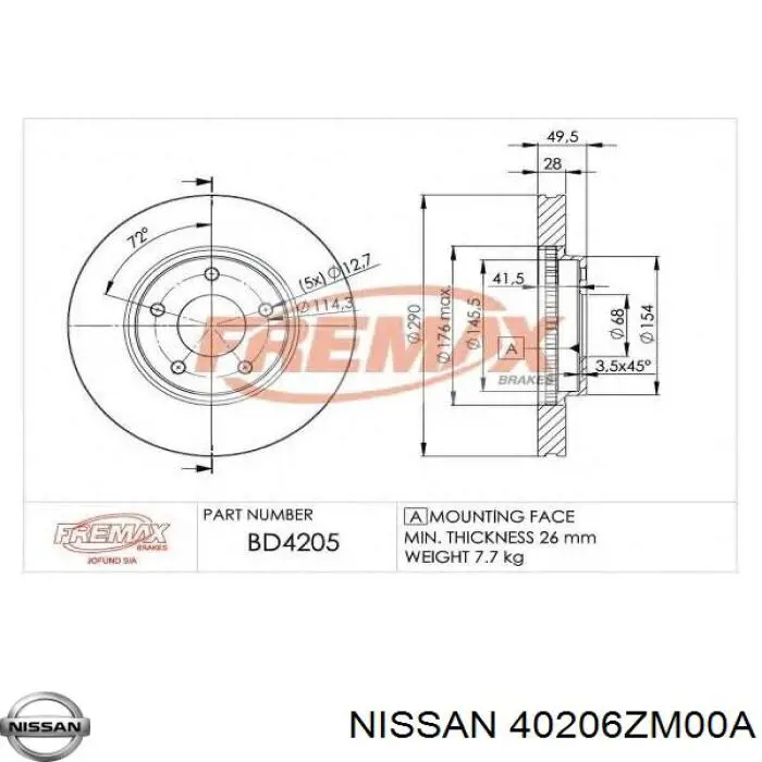 40206ZM00A Nissan/Infiniti Гальмо дискове переднє